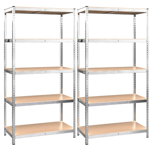 vidaXL 5-Tier Shelving Units 2 pcs Silver Steel & Engineered Wood