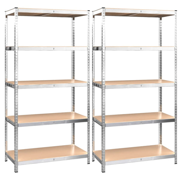 vidaXL 5-Tier Shelving Units 2 pcs Silver Steel & Engineered Wood