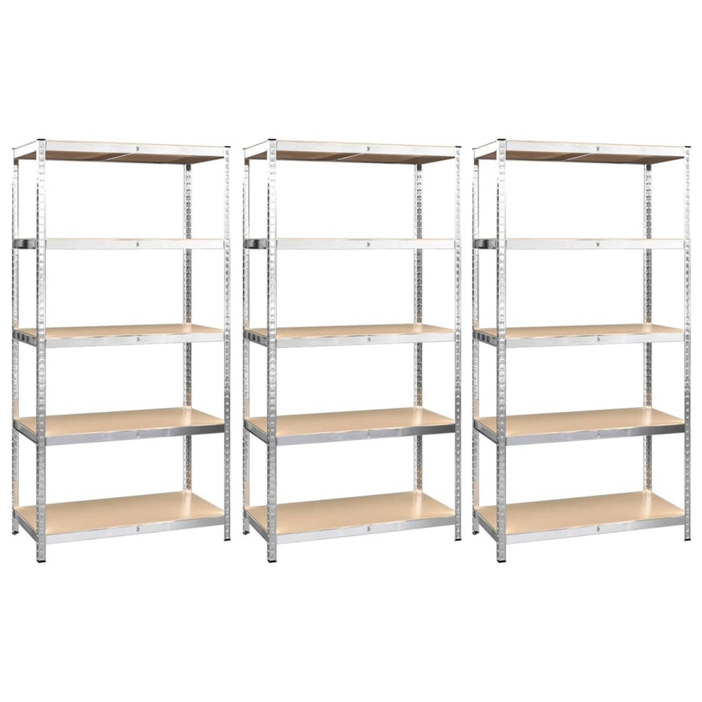 vidaXL 3-Piece 5-Tier Shelving Units Silver Steel & Engineered Wood