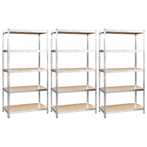 vidaXL 3-Piece 5-Tier Shelving Units Silver Steel & Engineered Wood