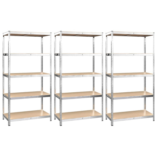 vidaXL 3-Piece 5-Tier Shelving Units Silver Steel & Engineered Wood