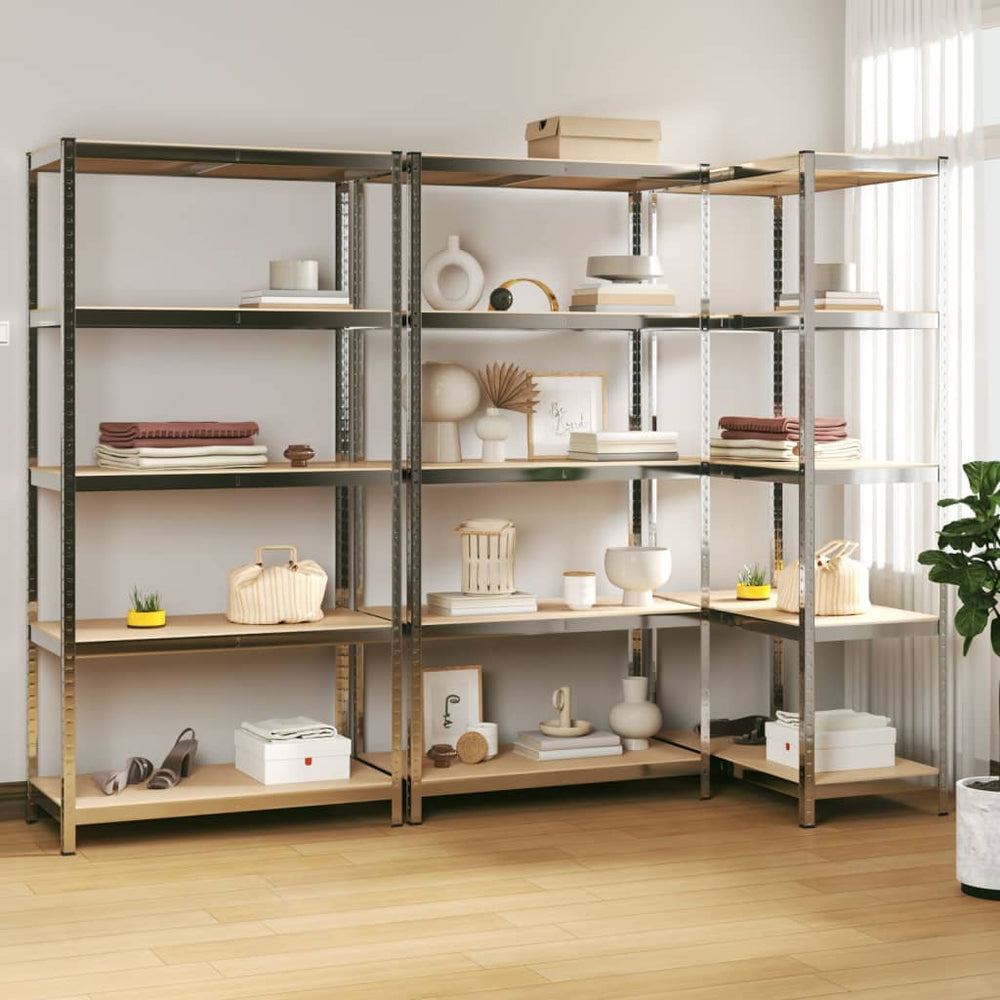 vidaXL 3-Piece 5-Tier Shelving Units Silver Steel & Engineered Wood