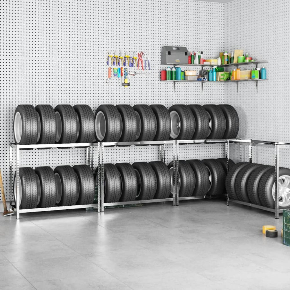 vidaXL Tire Racks with 2 Shelves 4 pcs Silver 110x40x110 cm Steel