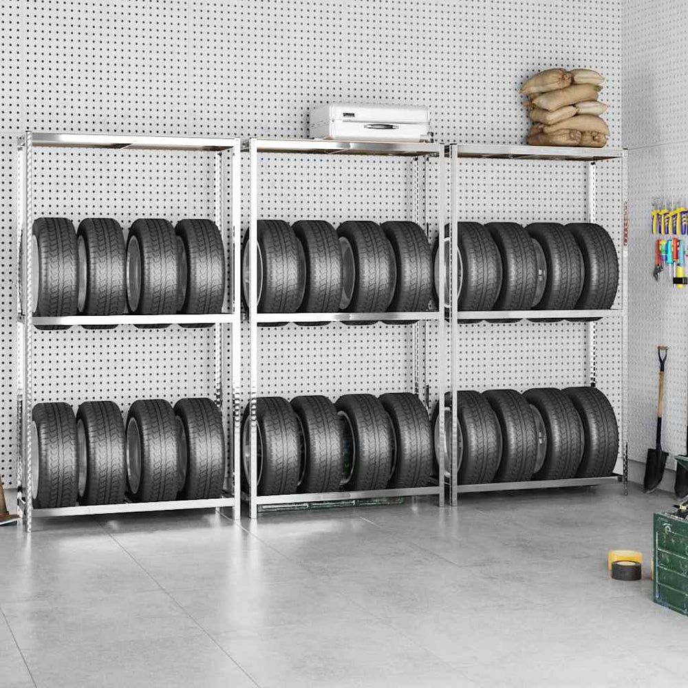 vidaXL Tire Racks with 2 Shelves 3 pcs. Silver 110x40x180 cm Steel