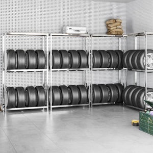 vidaXL Tire Racks with 2 Shelves 4 pcs Silver 110x40x180 cm Steel