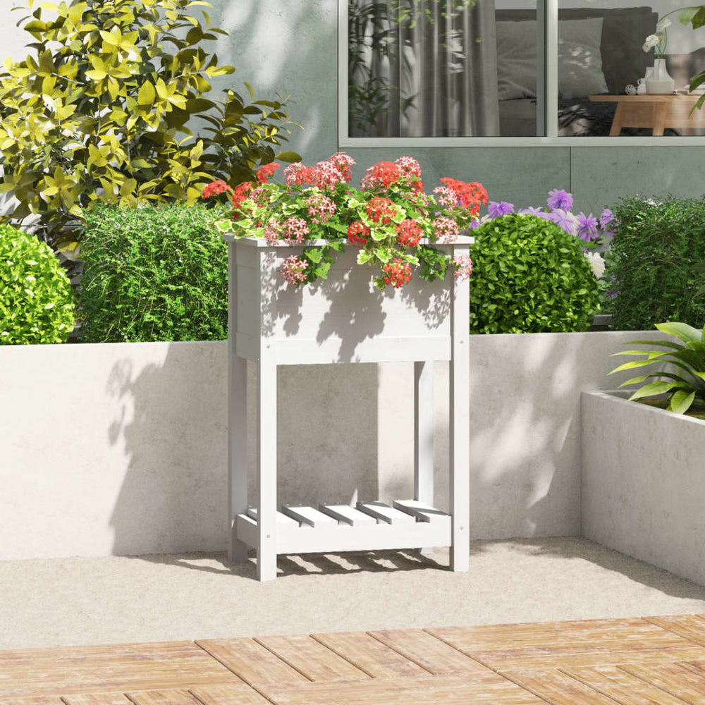 vidaXL Planter with Storage White 54x34.5x81 cm Solid Pine Wood