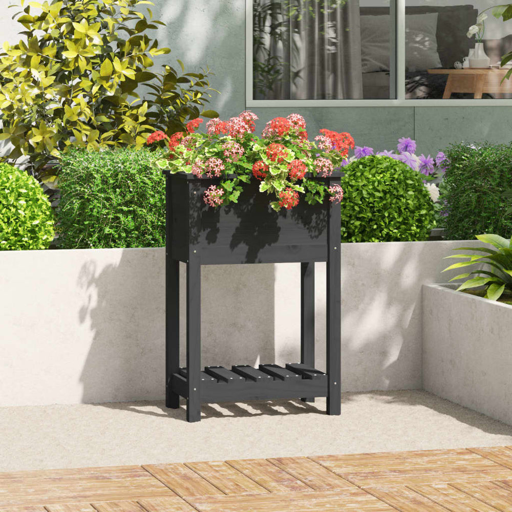 vidaXL Planter with Shelf Grey 54x34.5x81 cm Solid Pine Wood