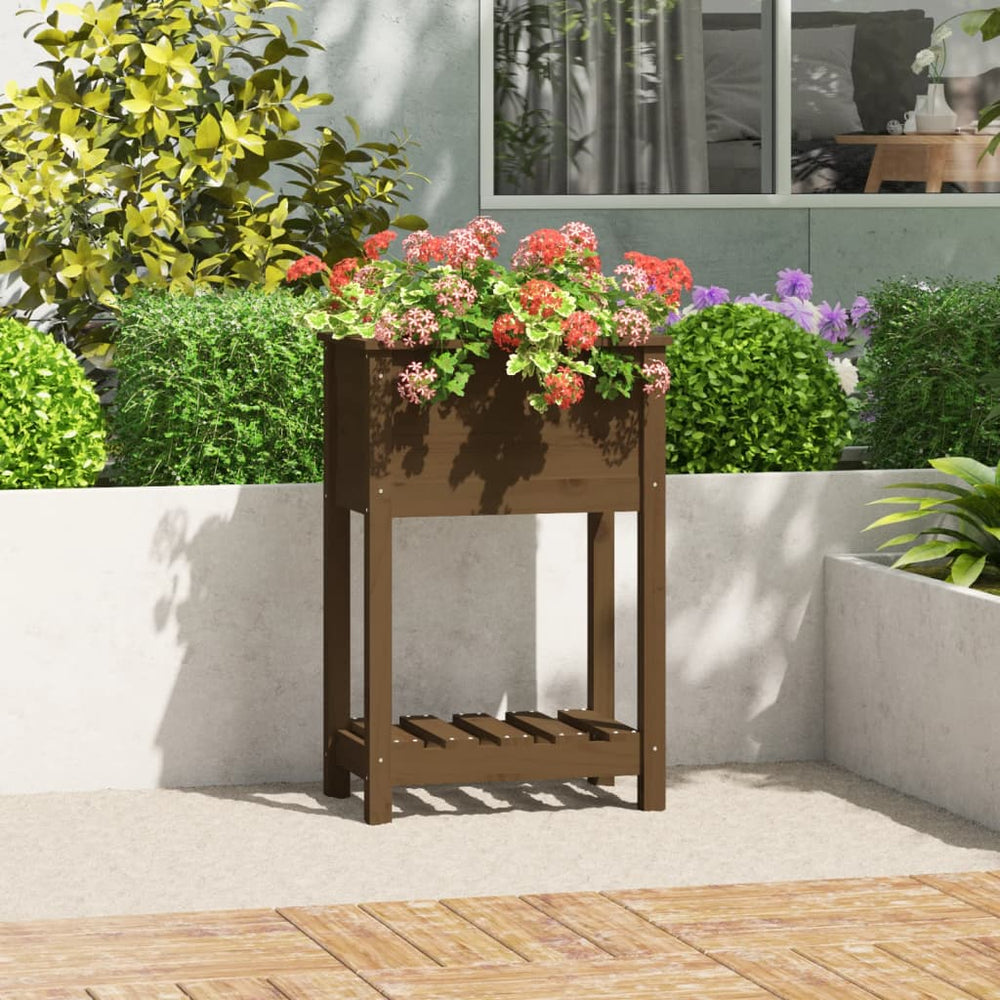 vidaXL Plant Pot with Shelf Honey Brown 54x34.5x81 cm Pinewood