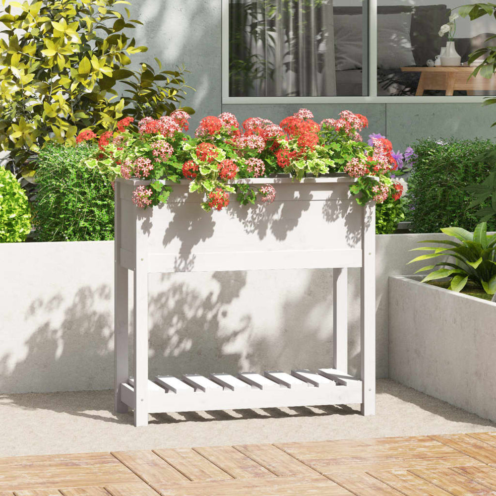 vidaXL Planter with Shelf White 82.5x34.5x81 cm Solid Pine Wood