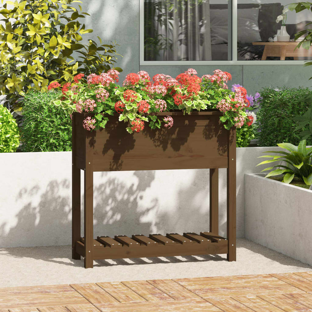 vidaXL Planter with Shelf Honey Brown 82.5x34.5x81 cm Pinewood