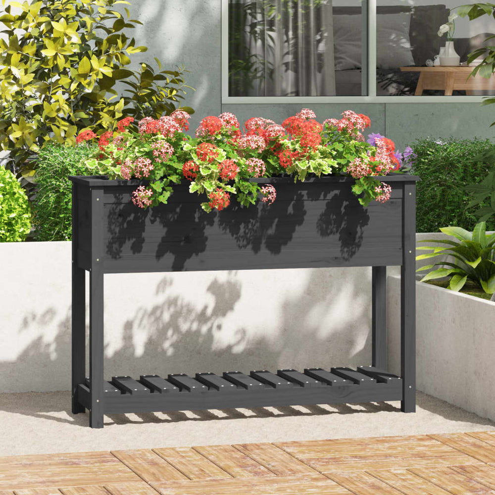 vidaXL Planter with Shelf Grey 111.5x34.5x81 cm Solid Pine Wood