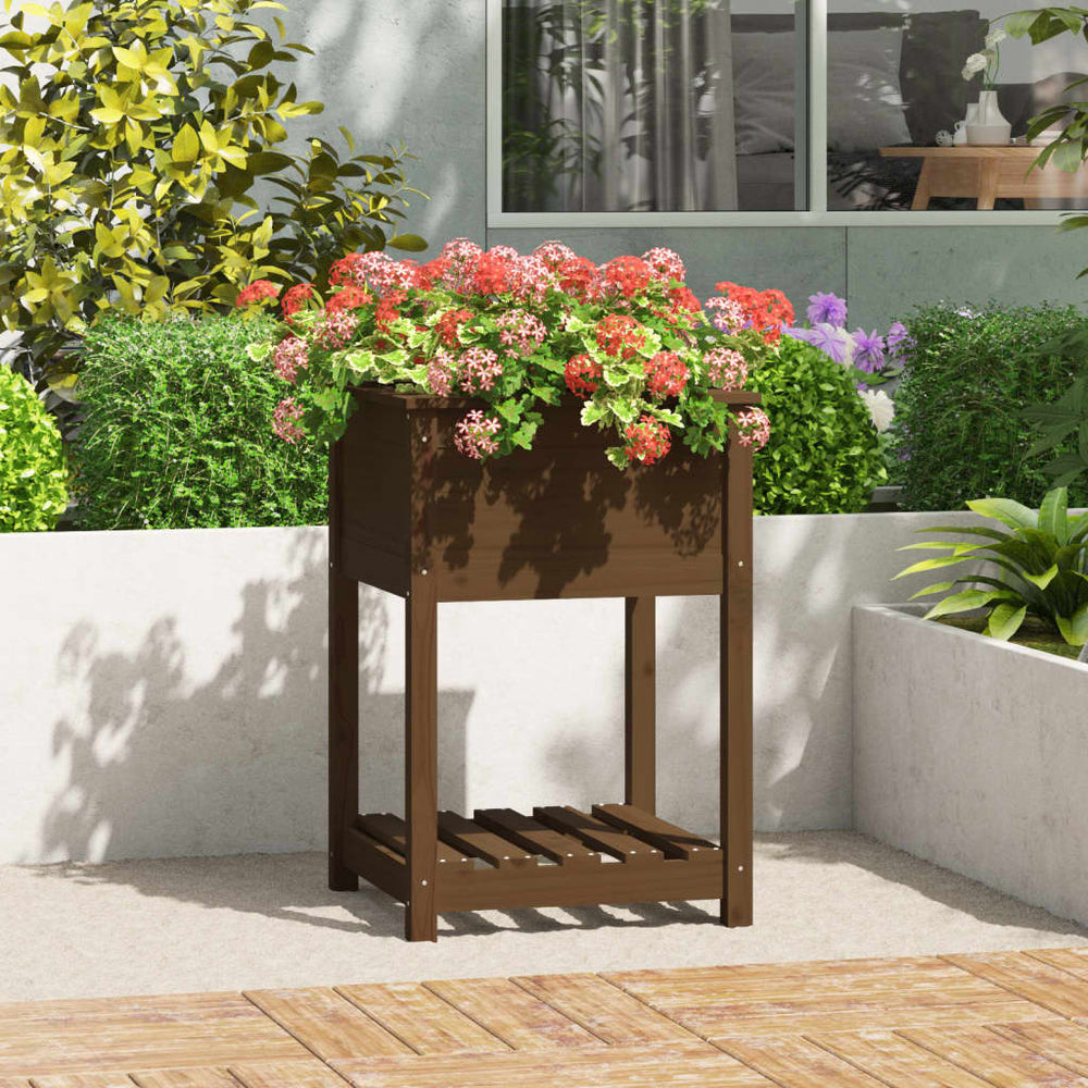 vidaXL Planter with Shelf Honey Brown 54x54x81 cm Solid Pine Wood