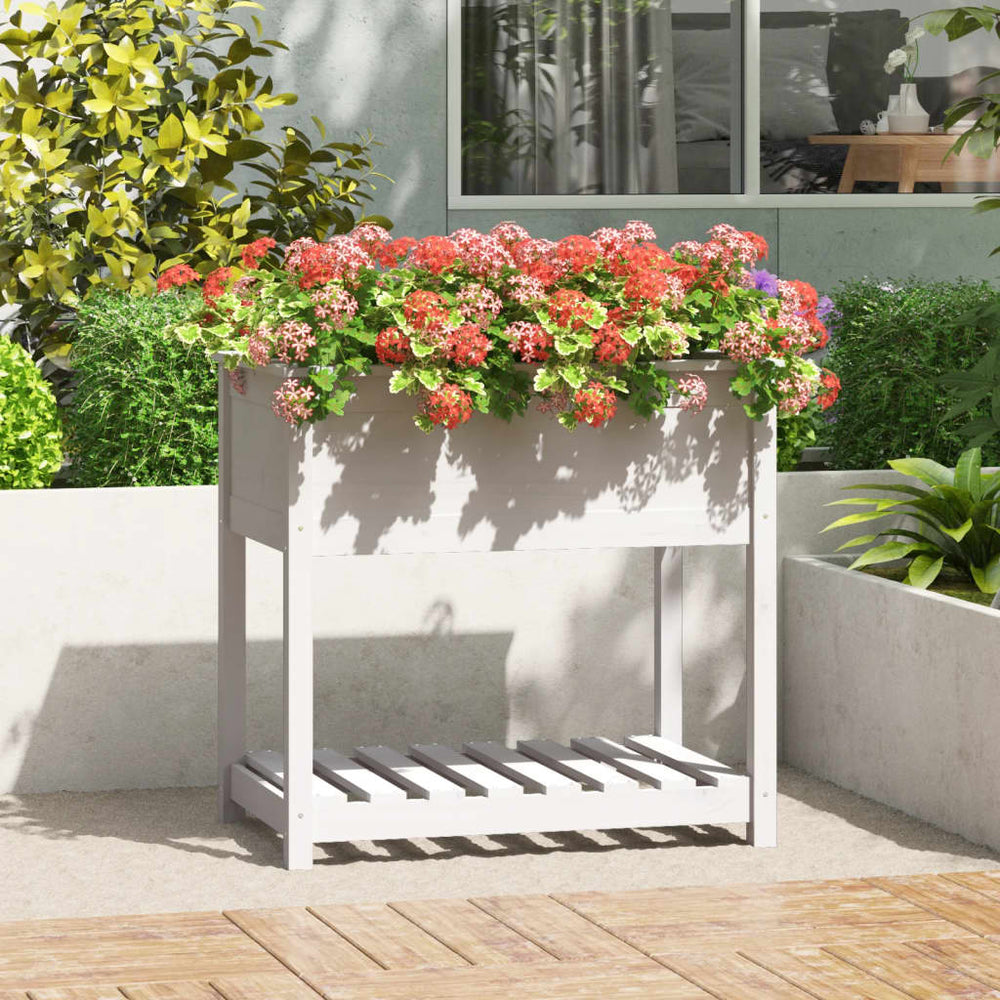 vidaXL Planter with Shelf White 82.5x54x81 cm Solid Pine Wood