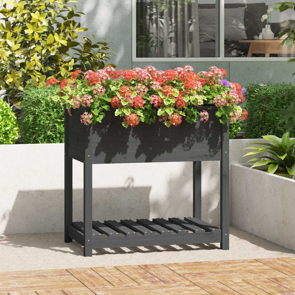 vidaXL Raised Garden Bed with Storage Grey 82.5x54x81 cm Solid Pine Wood