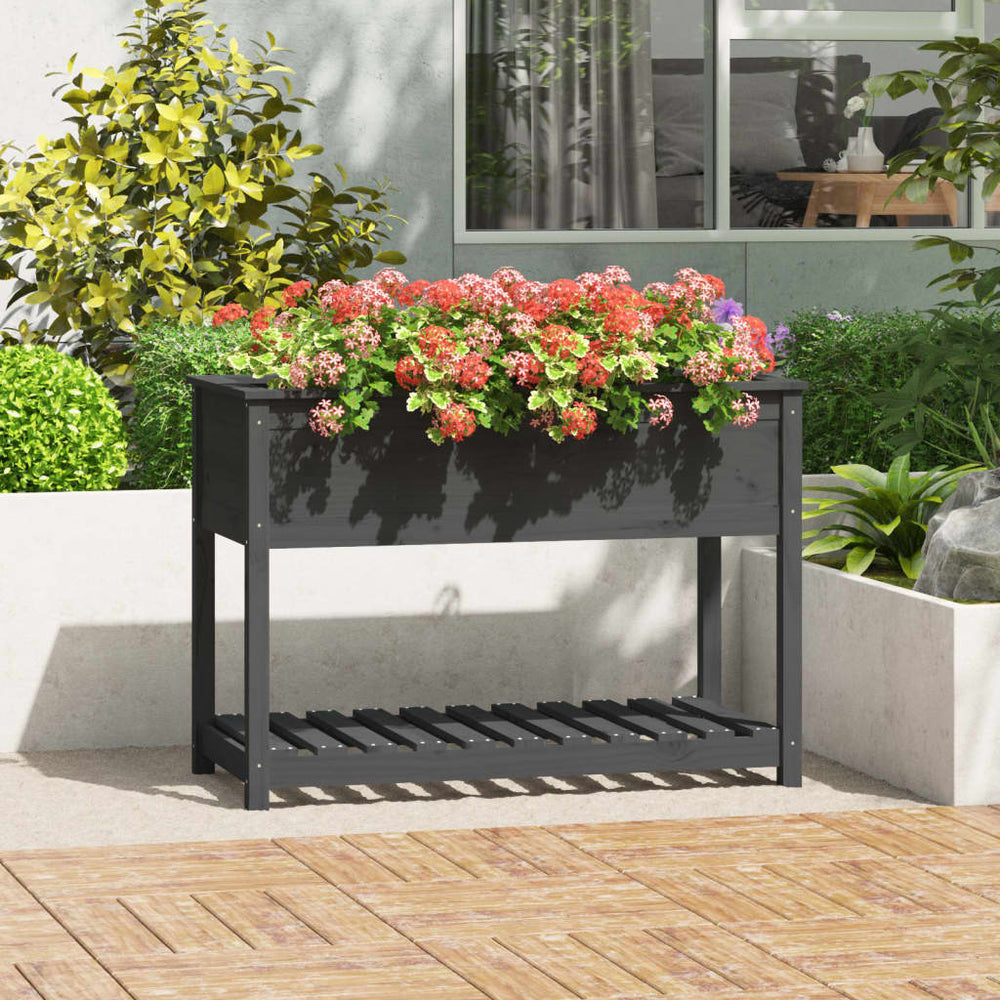 vidaXL Planter with Shelf Grey 111.5x54x81 cm Solid Pine Wood
