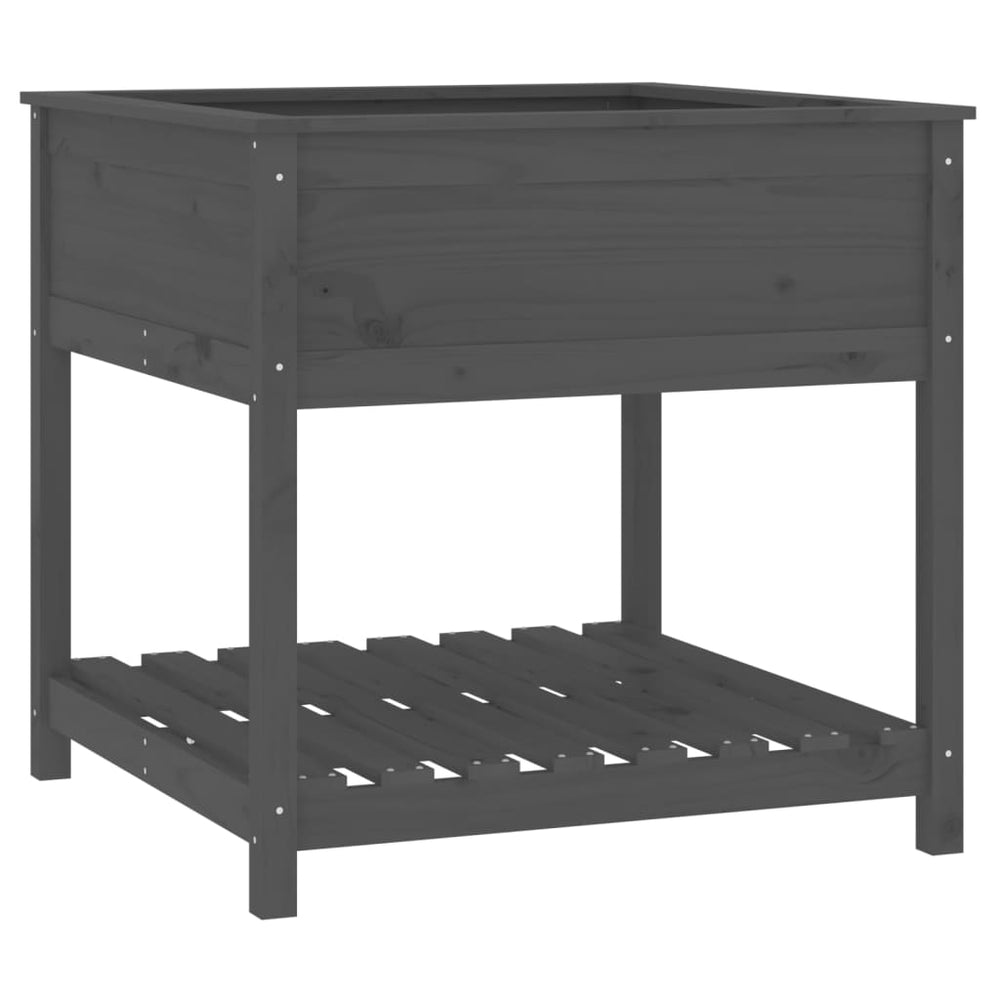 vidaXL Planter with Shelf Grey 82.5x82.5x81 cm Solid Pine Wood