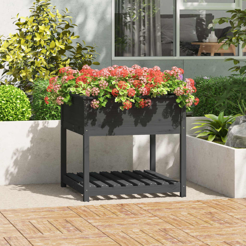 vidaXL Planter with Shelf Grey 82.5x82.5x81 cm Solid Pine Wood