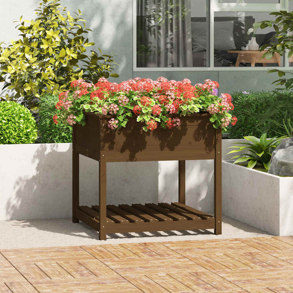 vidaXL Planter with Shelf Honey Brown 82.5x82.5x81 cm Pinewood