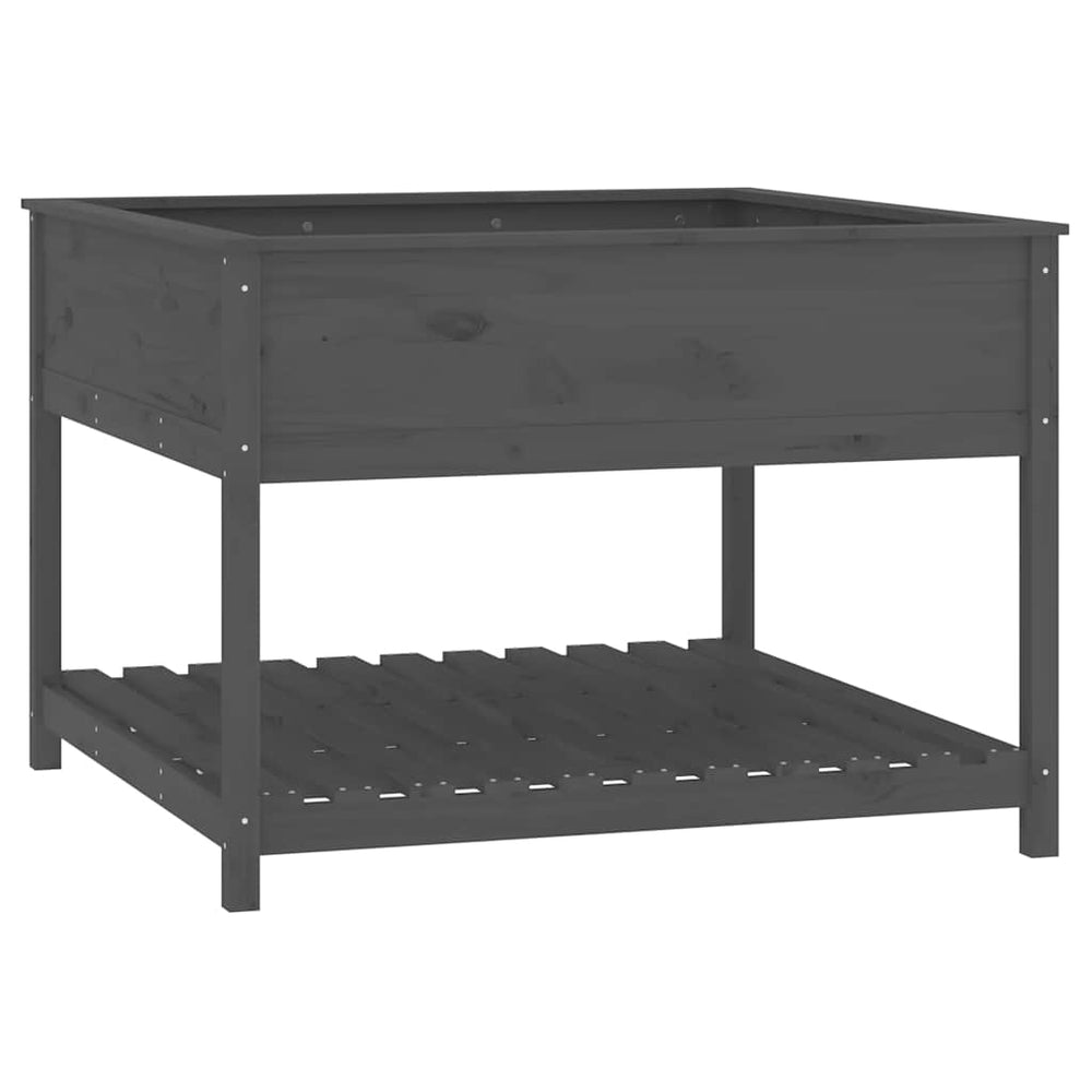 vidaXL Planter with Shelf Grey 111.5x111.5x81 cm Solid Pine Wood