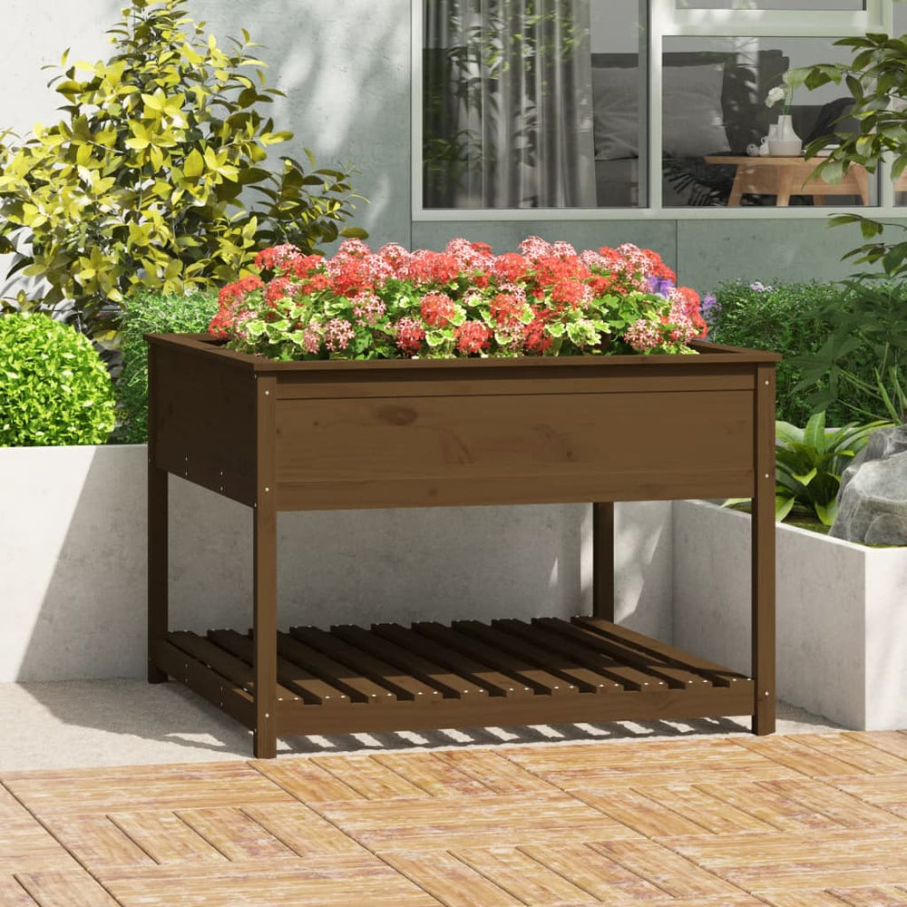 vidaXL Planter with Shelf Honey Brown 111.5x111.5x81 cm Pinewood