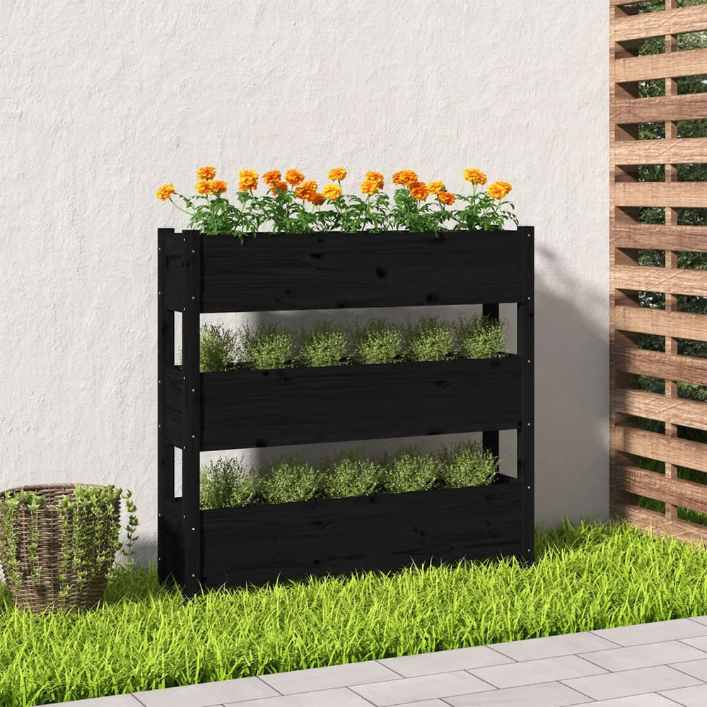 vidaXL Planter Black 112x25x104.5 cm Solid Pine Wood