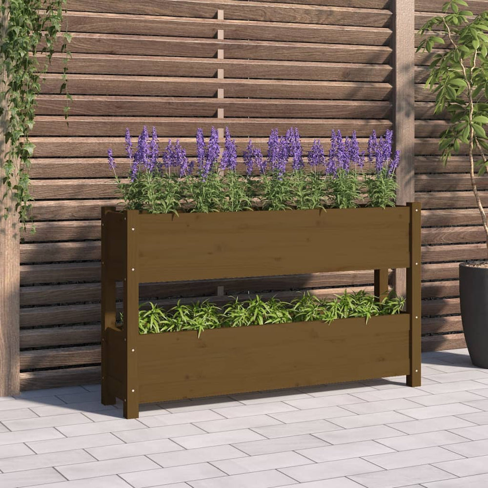 vidaXL Planter Honey Brown 112x25x66 cm Solid Pine Wood