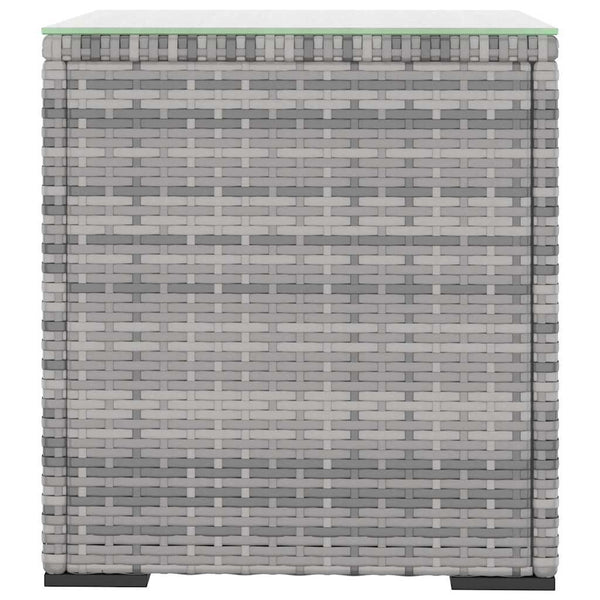 vidaXL Side Table Grey 40x37x40.5 cm Poly Rattan and Tempered Glass