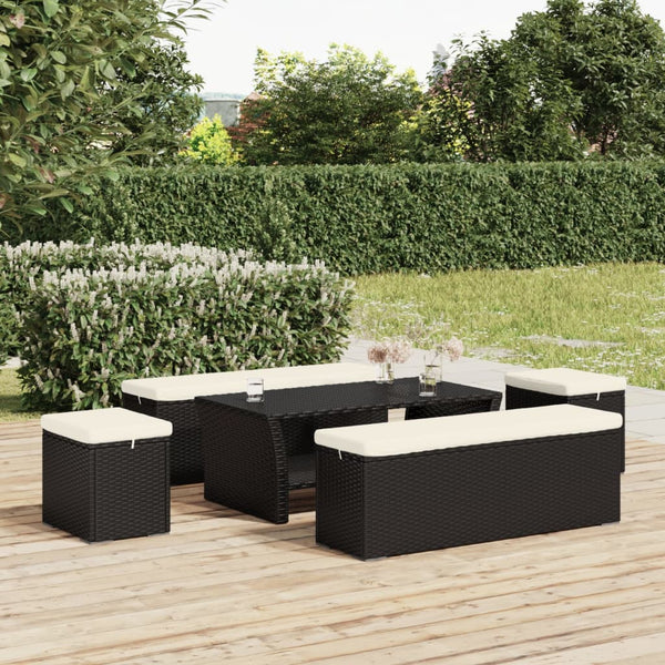 vidaXL Stool with Cushion Black 40x30x40 cm Poly Rattan