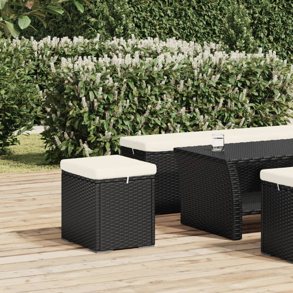 vidaXL Stool with Cushion Black 40x30x40 cm Poly Rattan