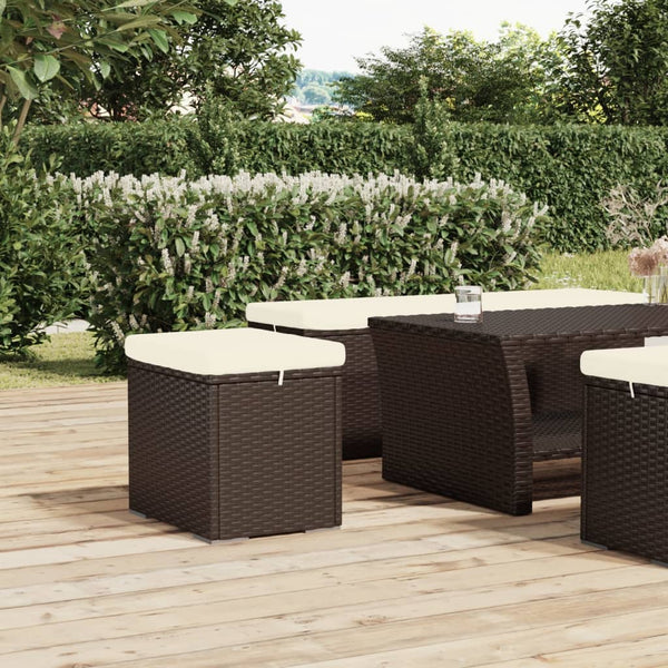 vidaXL Stool with Cushion Brown 40x30x40 cm Poly Rattan