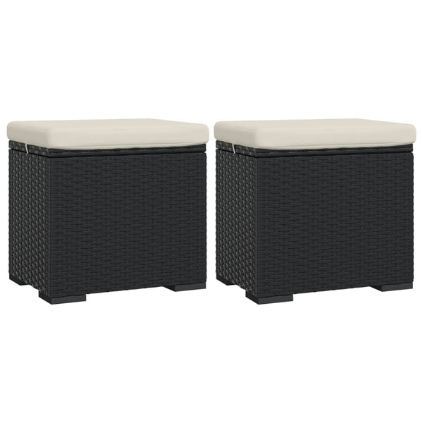 vidaXL Stools with Cushions 2 pcs Black 40x30x40 cm Poly Rattan