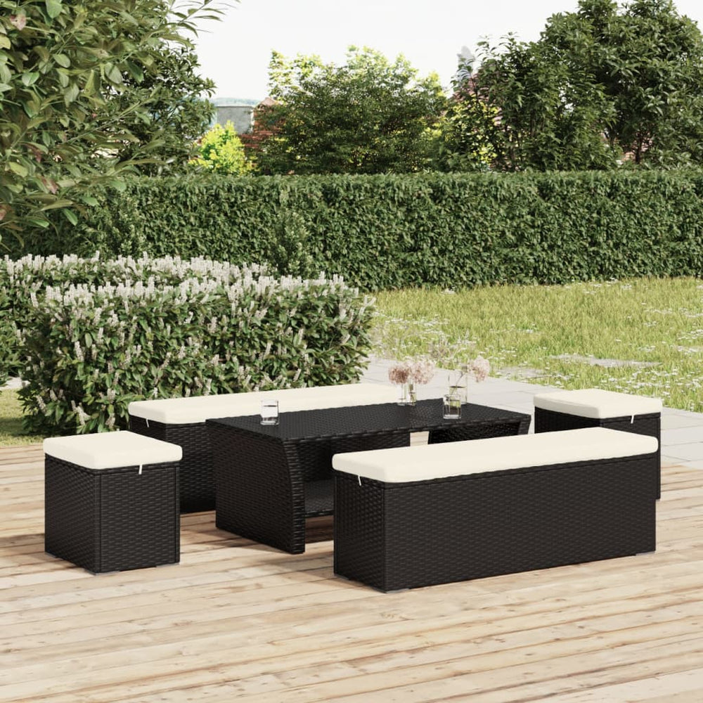 vidaXL Stools with Cushions 2 pcs Black 40x30x40 cm Poly Rattan