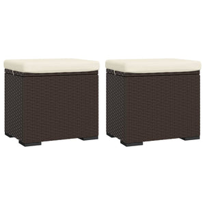 vidaXL Stools with Cushions 2 pcs Brown 40x30x40 cm Poly Rattan