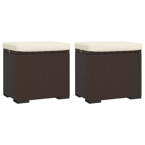 vidaXL Stools with Cushions 2 pcs Brown 40x30x40 cm Poly Rattan