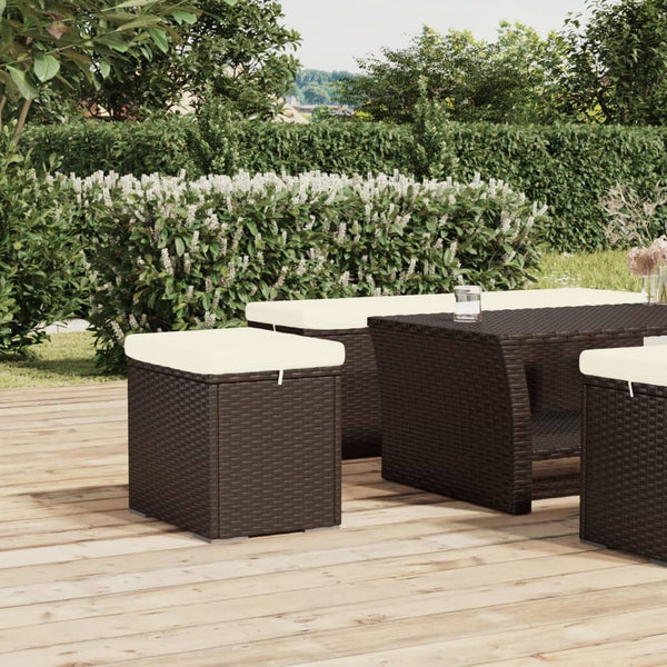 vidaXL Stools with Cushions 2 pcs Brown 40x30x40 cm Poly Rattan