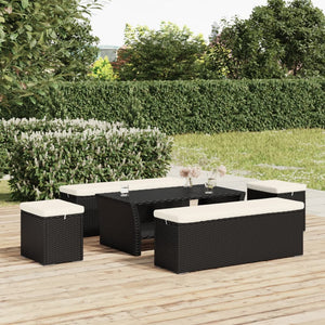 vidaXL Bench with Seat Cushion Black 110x30x40 cm Poly Rattan
