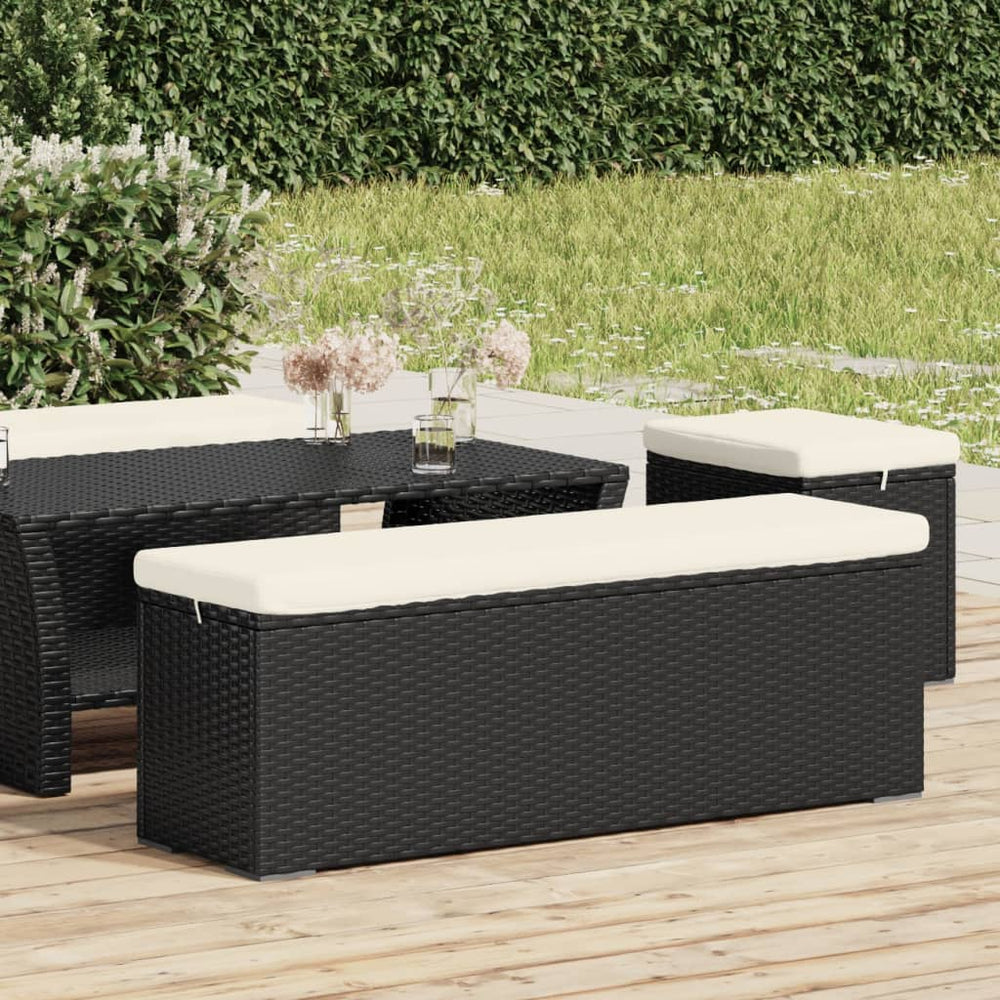 vidaXL Bench with Seat Cushion Black 110x30x40 cm Poly Rattan