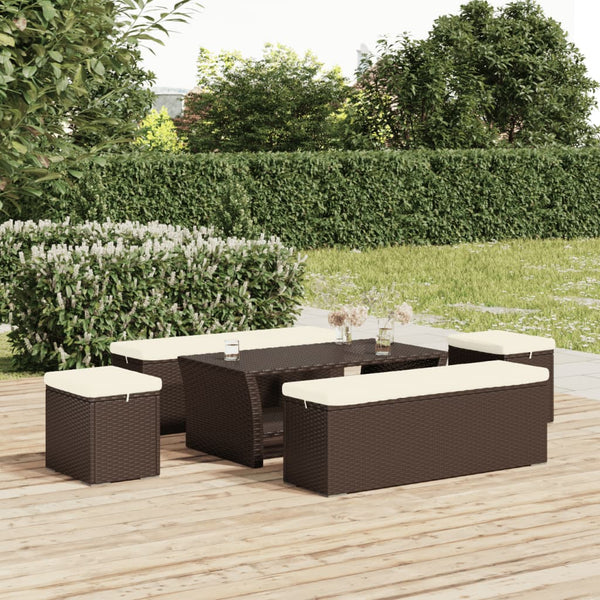 vidaXL Ottoman with Cushion Brown 110x30x40 cm Poly Rattan