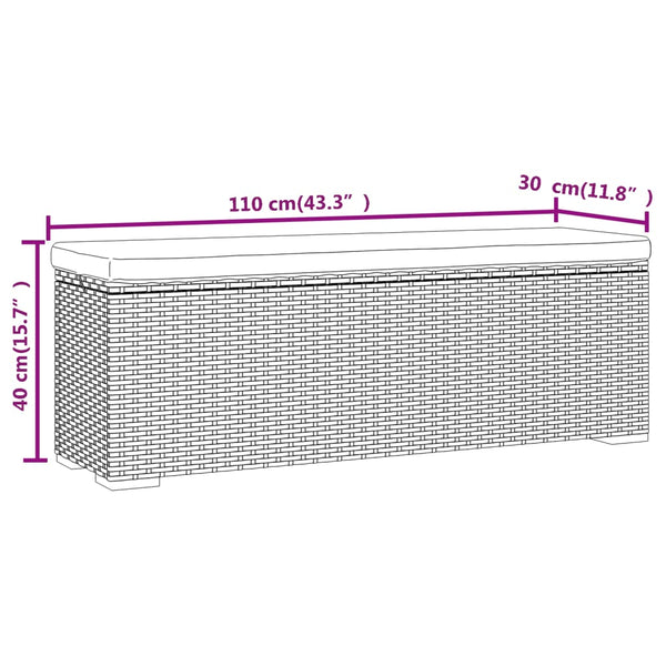 vidaXL Ottoman with Cushion Brown 110x30x40 cm Poly Rattan
