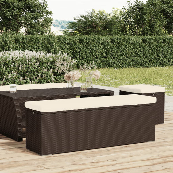 vidaXL Ottoman with Cushion Brown 110x30x40 cm Poly Rattan