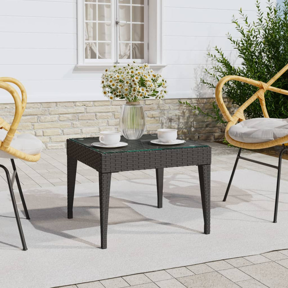 vidaXL Side Table Black 50x50x38 cm Poly Rattan and Tempered Glass