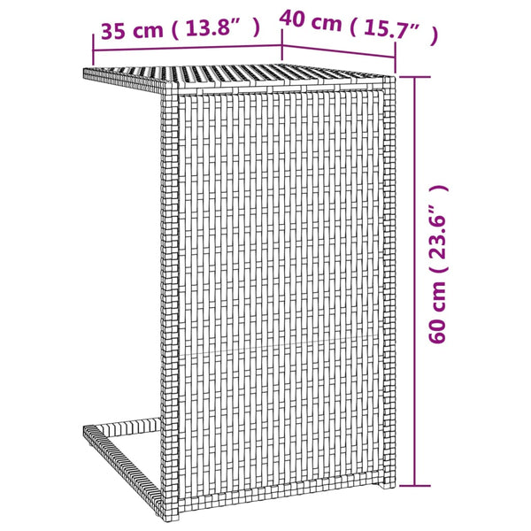 vidaXL C-shaped Side Table Brown 40x35x60 cm Poly Rattan