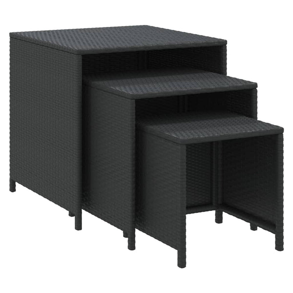 vidaXL Nesting Tables 3 pcs. Black Poly Rattan