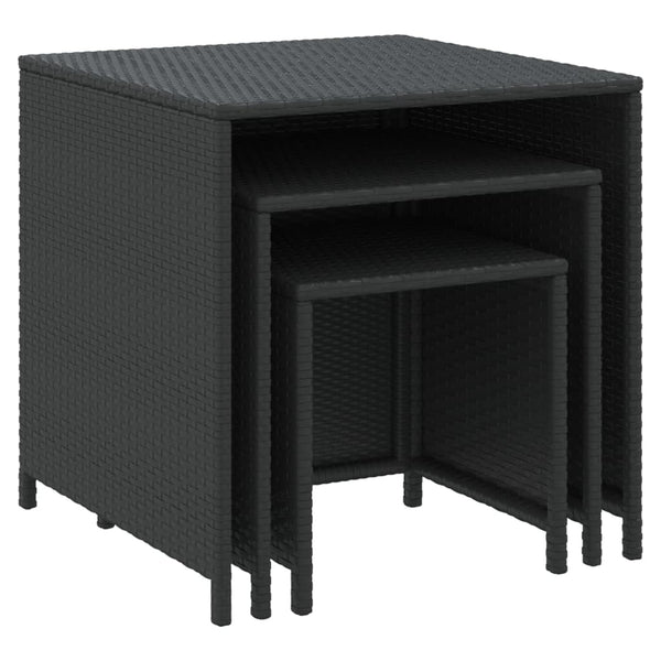 vidaXL Nesting Tables 3 pcs. Black Poly Rattan