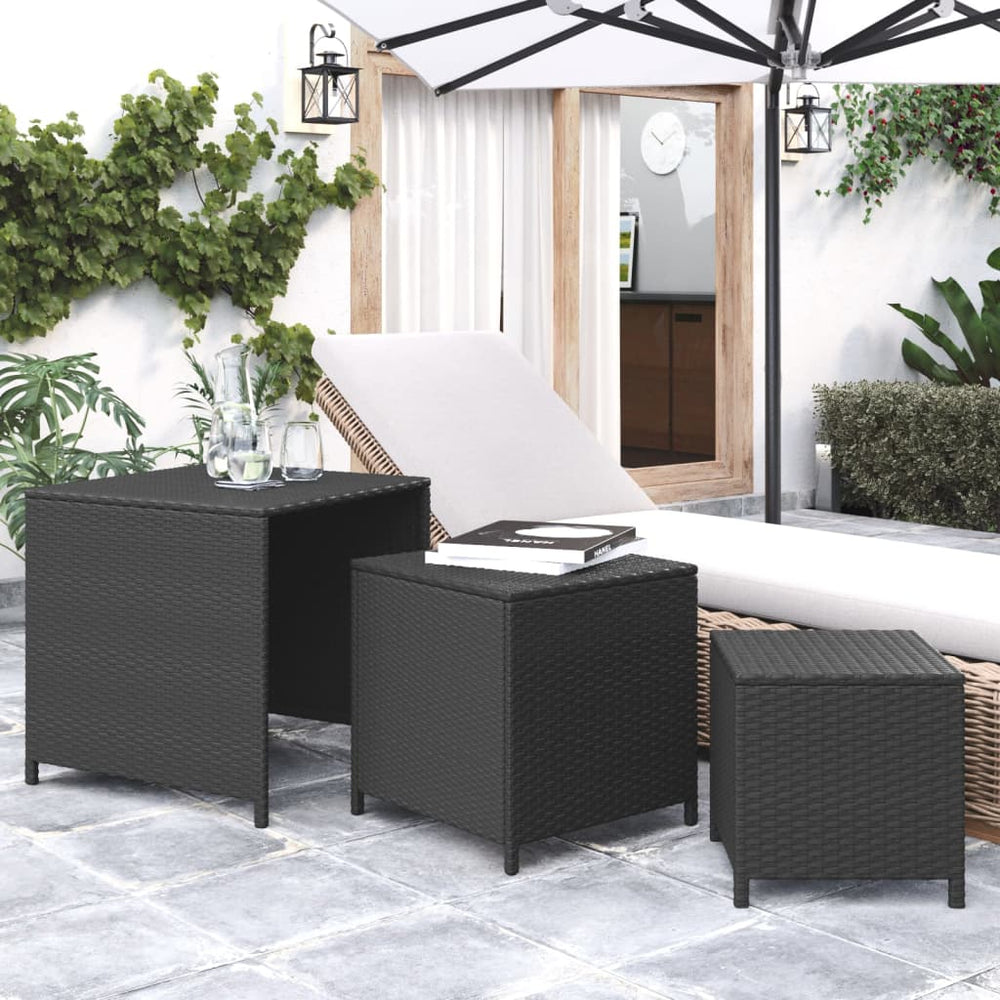 vidaXL Nesting Tables 3 pcs. Black Poly Rattan