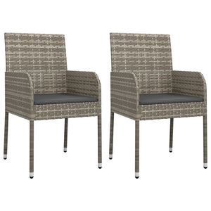vidaXL Garden Dining Chairs with Cushions 2 pcs Poly Rattan Grey