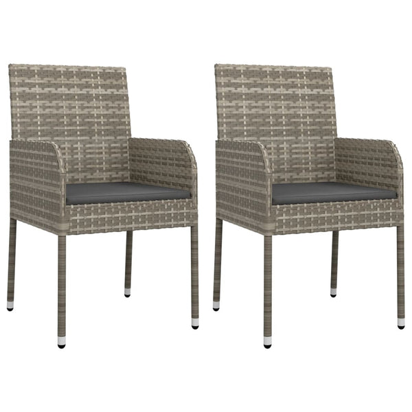 vidaXL Garden Dining Chairs with Cushions 2 pcs Poly Rattan Grey