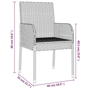 vidaXL Garden Dining Chairs with Cushions 2 pcs Poly Rattan Grey