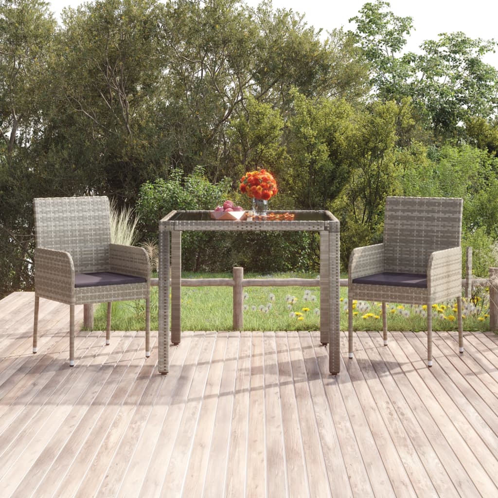 vidaXL Garden Dining Chairs with Cushions 2 pcs Poly Rattan Grey