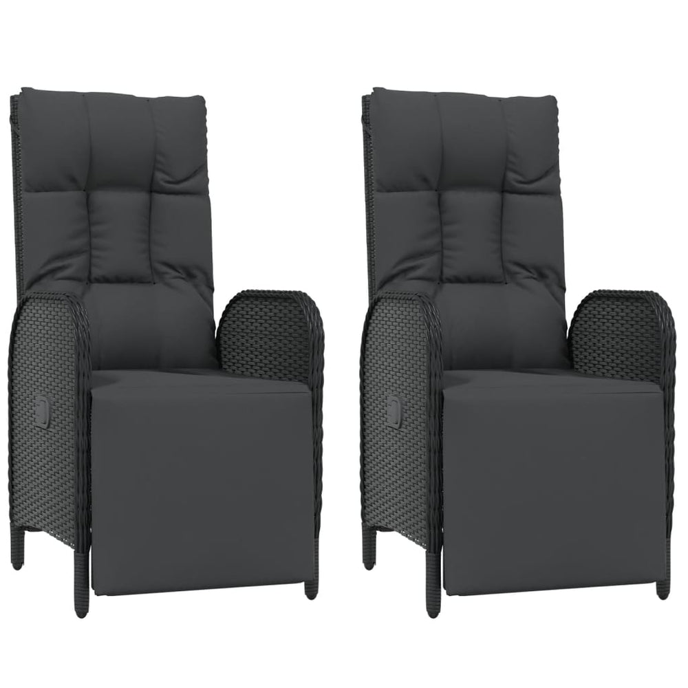 vidaXL Garden Relax Armchairs with Cushions 2 pcs. Poly Rattan Black